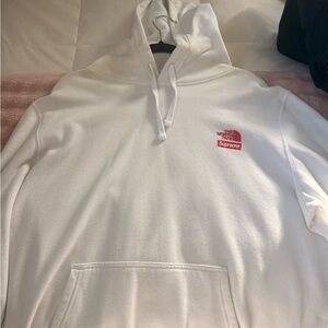 The North Face White Hoodie with Red Logo